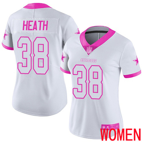 Women Dallas Cowboys Limited White Pink Jeff Heath #38 Rush Fashion NFL Jersey